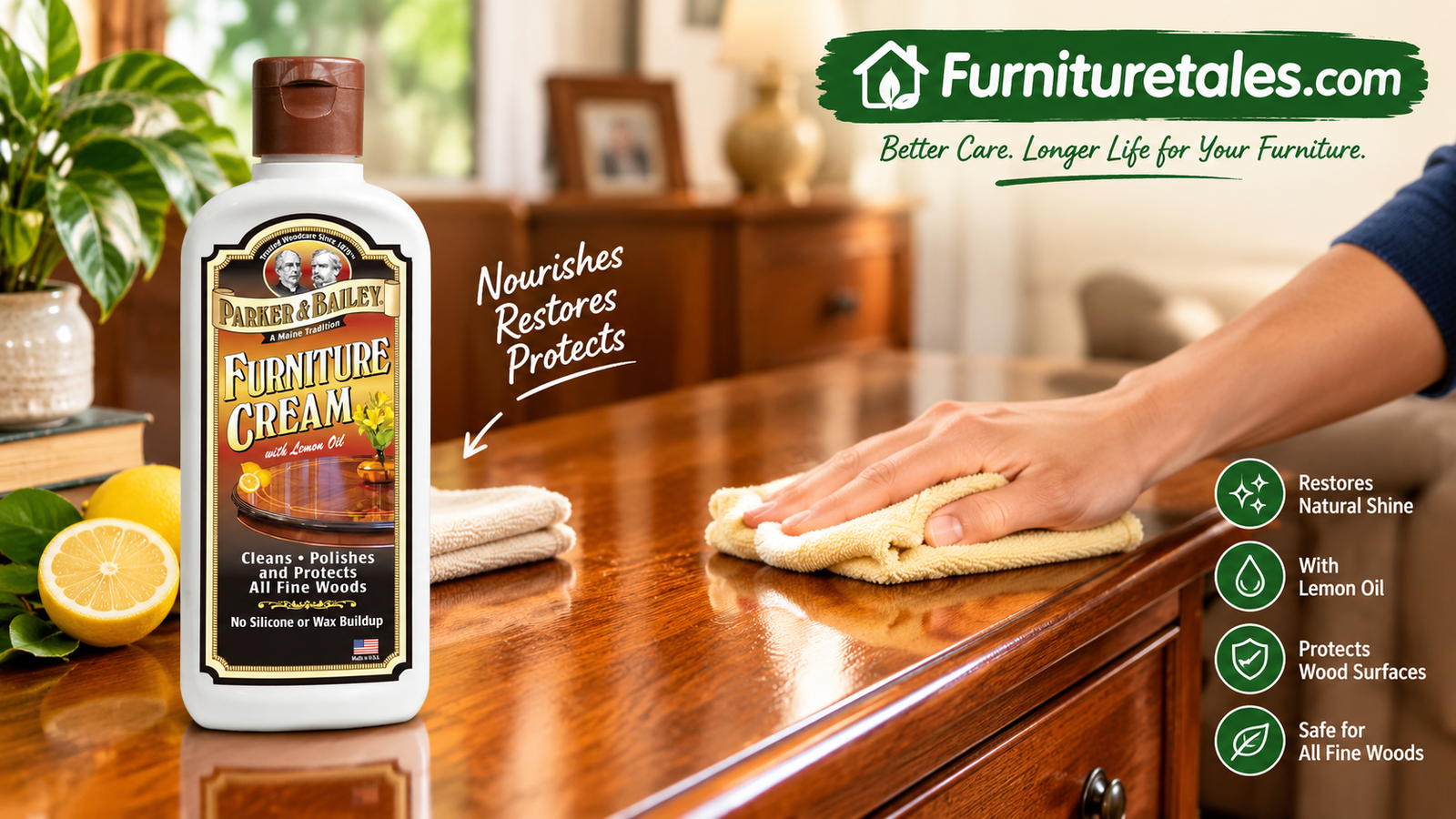 Wooden furniture surface being nourished with a quality furniture wax for wood